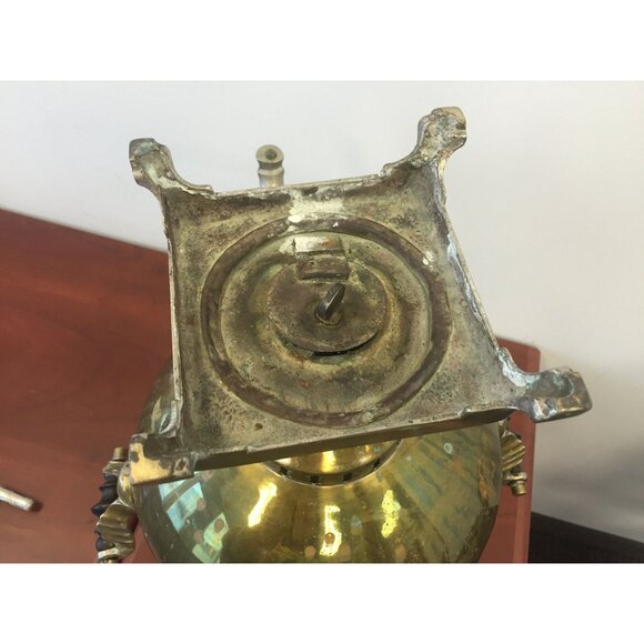 Antique Vintage Russian Brass Samovar Wood Handles Peacock Rooster Spout - Picture 10 of 10